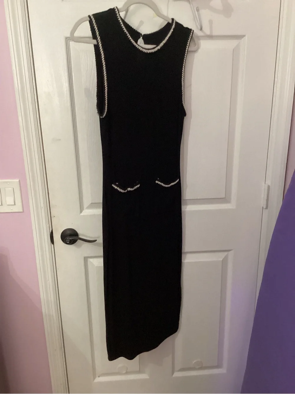 SHEIN Black Sleeveless Maxi Dress with White Trim